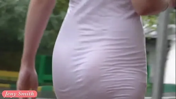 Hot Jeny Smith white see through mini dress in public clips Videos