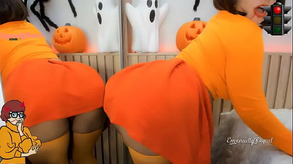 हॉट Zoombie Velma Dinckley Scooby Doo cosplay for halloween, jerk off game, blowjob and anal toy क्लिप वीडियो