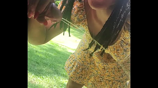 Outside hiding under porch peeing licking my fingers then sucking my masters cock clip hấp dẫn Video