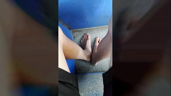 Hot Twink walking barefoot on the road and still no shoe in a tram to the city clips Videos